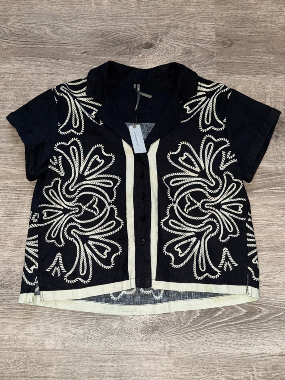 NWT ANTHROPOLOGIE 2PC LINEN SET BRENNA SHIRT SOMERSET PANTS IN BLACK PRINT S SP - Picture 13 of 16